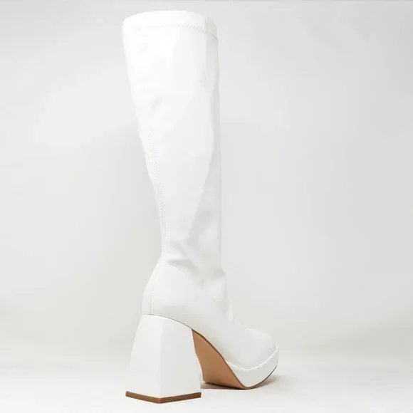 Chase & Chloe Women's Low Platform Mid Calf Boots with High Chunky Block Heel - Picture 3 of 3